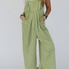 Green Gingham Wide Leg Loose Overall with Pockets