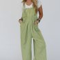 Green Gingham Wide Leg Loose Overall with Pockets