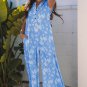 Myosotis Floral Print Half Button Wide Leg Relaxed Sleeveless Jumpsuit