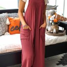 Red Clay Knotted Back Strap Cotton Bib Jumpsuit