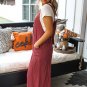 Red Clay Knotted Back Strap Cotton Bib Jumpsuit