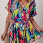 Multicolour Tropical Printed Surplice Neck Tie Waist Romper