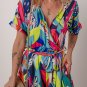 Multicolour Tropical Printed Surplice Neck Tie Waist Romper