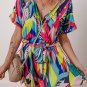 Multicolour Tropical Printed Surplice Neck Tie Waist Romper