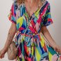 Multicolour Tropical Printed Surplice Neck Tie Waist Romper