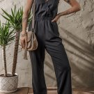 Black Wrap V Neck Sleeveless High Waist Jumpsuit