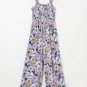 Purple Floral Print Smocked High Waist Square Neck Jumpsuit