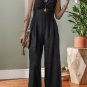Black Front Cut Out Smocked Back Sleeveless Wide Leg Jumpsuit