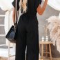 Black Dolman Button Belted V Neck Wide Leg Pocketed Jumpsuit