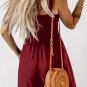 Burgundy Casual Pocketed Smocked Sleeveless Romper