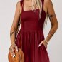 Burgundy Casual Pocketed Smocked Sleeveless Romper