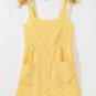 Yellow Stripe Shoulder Tie Smocked Back Wide Leg Casual Romper