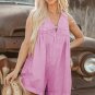 Bonbon Mineral Wash Pleated Bust V Neck Sleeveless Denim Romper