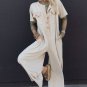 Beige Half Placket Chest Pockets Short Sleeve Wide Leg Jumpsuit