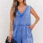 Sky Blue Mineral Wash Pocketed Sleeveless V Neck Loose Romper