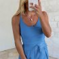 Blue Crossed Spaghetti Straps Drawstring Waist Sporty Romper