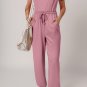 Light Pink Lace Up Elastic Waist Sleeveless Square Neck Jumpsuit