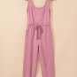 Light Pink Lace Up Elastic Waist Sleeveless Square Neck Jumpsuit