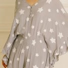 Gray Star Print Crinkle Textured Kimono Ruffle Sleeve Romper