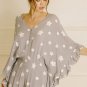 Gray Star Print Crinkle Textured Kimono Ruffle Sleeve Romper