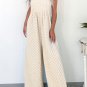 Beige Checkered Pocketed High Waist Wide Leg Overall