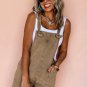 Light French Beige Solid Color Knot Straps Denim Romper with Pockets