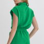 Bright Green Textured Short Sleeve Half Zip Drawstring Waist Romper