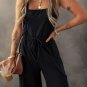 Black Drawstring Wide Leg Cargo Pockets Sleeveless Jumpsuit