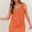 Grapefruit Orange U Neck Button Front Sleeveless Romper