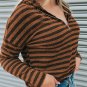 Brown Striped Knit Quarter Zip Hoodie