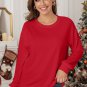 Red Plain Crew Neck Pullover Sweatshirt