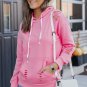 Pink Solid Ripped Hooded Sweatshirt with Kangaroo Pocket