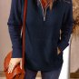 Navy Stand Neck Waffle Zip up Sweatshirt
