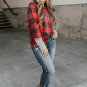 Red Christmas Plaid Striped Patchwork Drawstring Hoodie