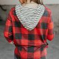 Red Christmas Plaid Striped Patchwork Drawstring Hoodie