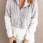 Grey Zip Neck Oversize Fluffy Fleece Pullover