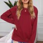 Wine Red Solid Crew Neck Pullover Sweatshirt