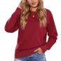 Wine Red Solid Crew Neck Pullover Sweatshirt