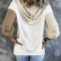 Khaki Colorblock V Neck Long Sleeve Hoodie