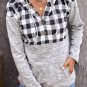 Black Plaid Splicing Pocketed Hoodie