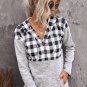 Black Plaid Splicing Pocketed Hoodie
