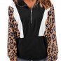 Black Pocketed Half Zip Leopard Pullover Sweatshirt