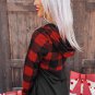 Black Contrast Buffalo Plaid Zip Pullover Hooded Top