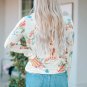 Apricot Floral Print Lace Contrast Long Sleeve Hoodie