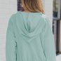 Green Loose Fit Ribbed V Neck Hoodie