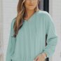 Green Loose Fit Ribbed V Neck Hoodie
