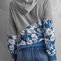 Gray Floral Splicing Cowl Neck Hoodie