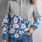 Gray Floral Splicing Cowl Neck Hoodie