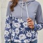 Gray Floral Splicing Cowl Neck Hoodie