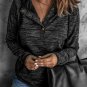 Black Heathered Print Button Snap Neck Pullover Hoodie